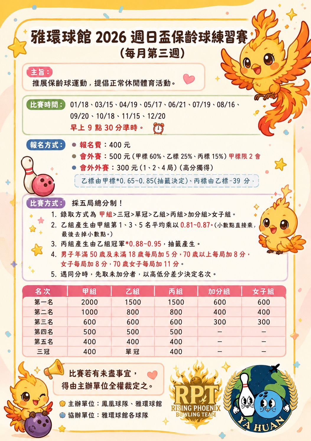 雅環球館 2026 週日盃保齡球練習賽